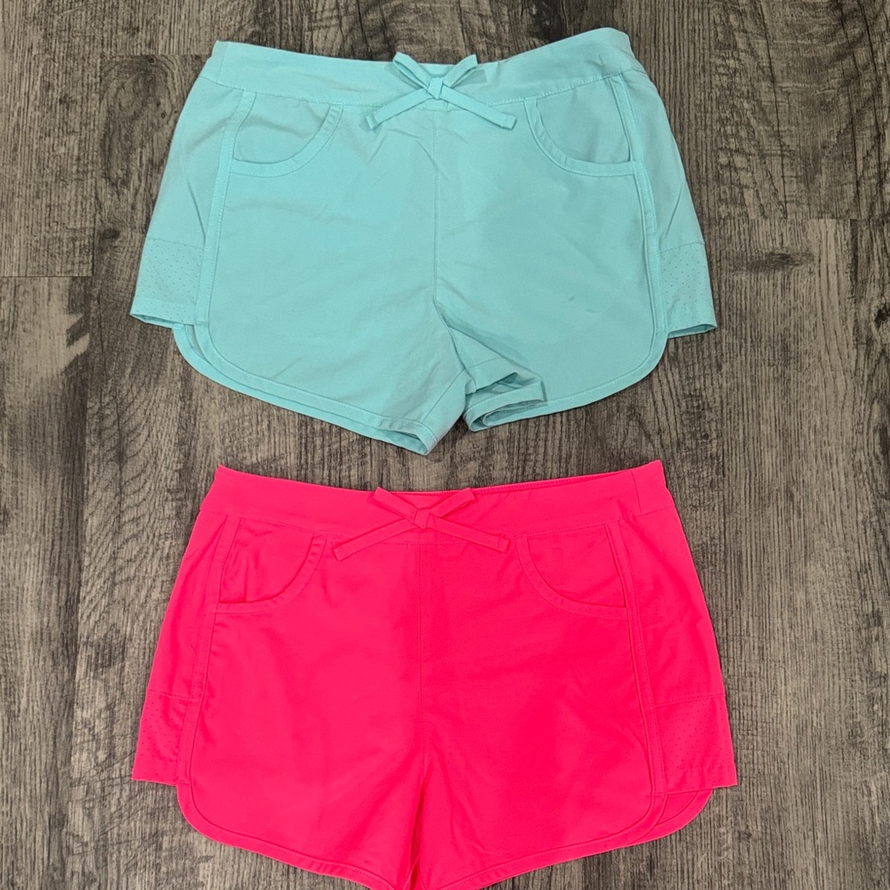 Magellan Outdoor Girls’s Athletic Shorts - Light Blue and Bright Pink